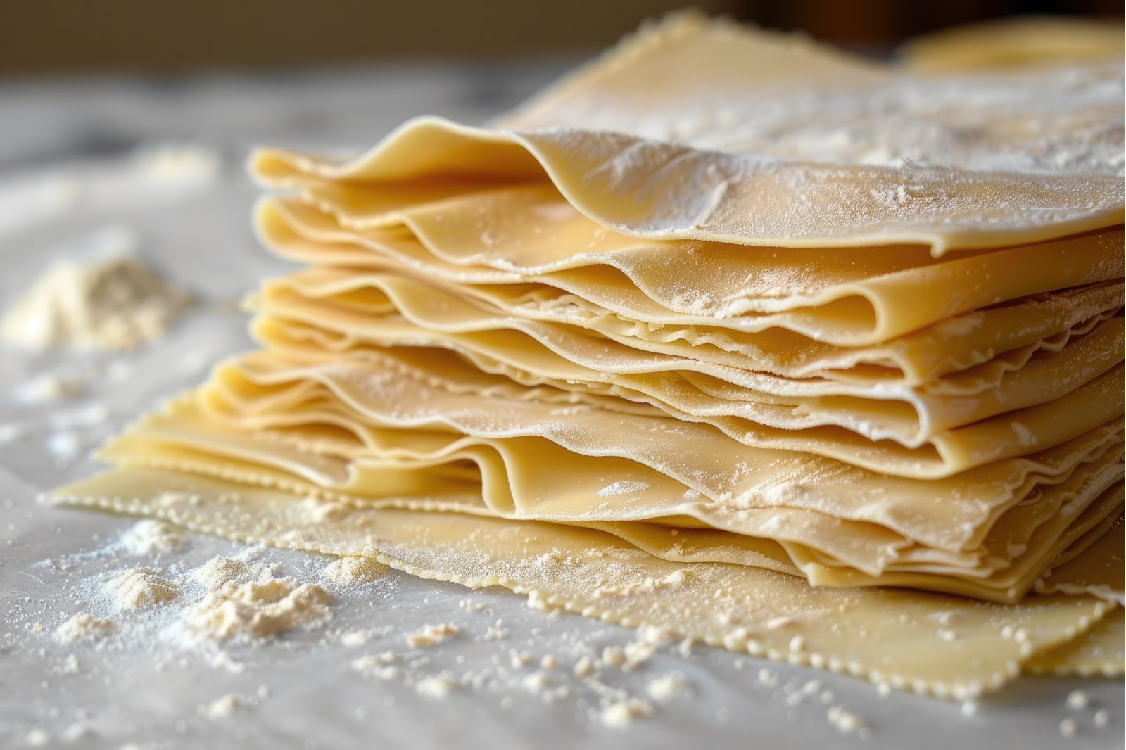 Frische Lasagneblätter mit Mehl