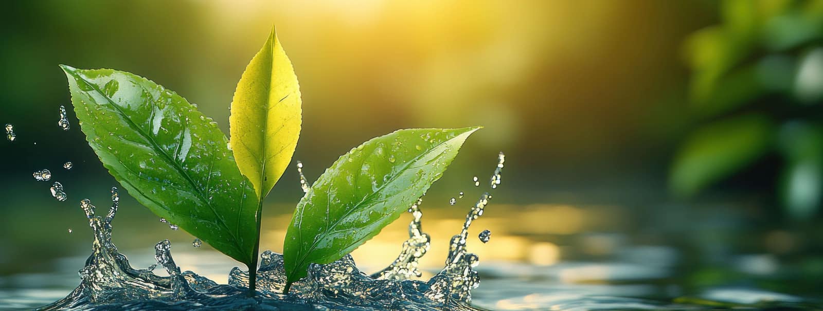 Wassertropfen auf einem grünen Blatt als Sinnbild für Nachhaltigkeit
